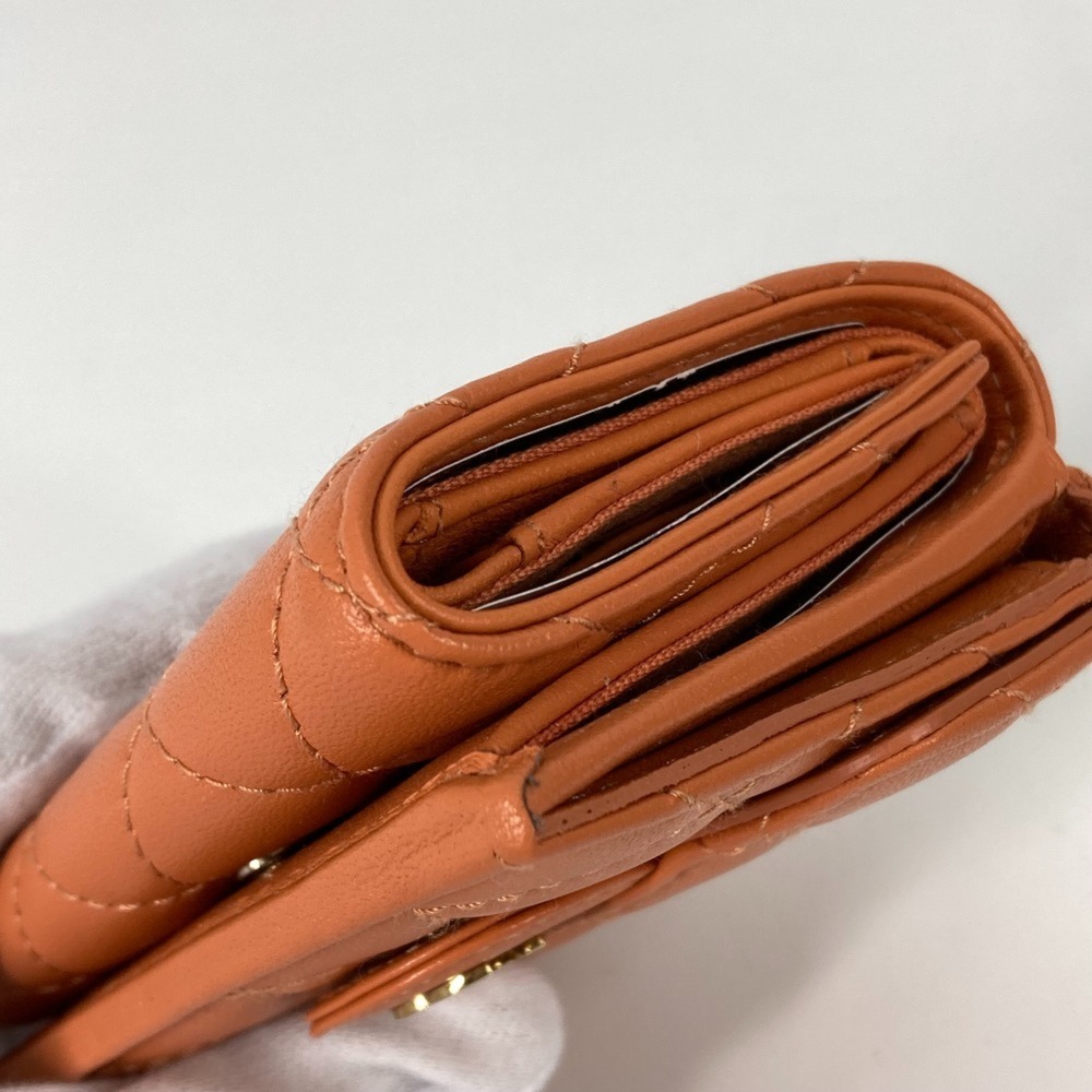 CHANEL Authentic Orange Lambskin Leather Logo Wallet - Picture 11 of 16